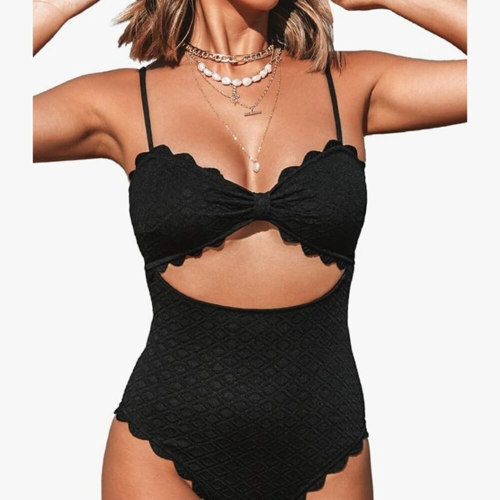 Cupshe black scalloped one piece